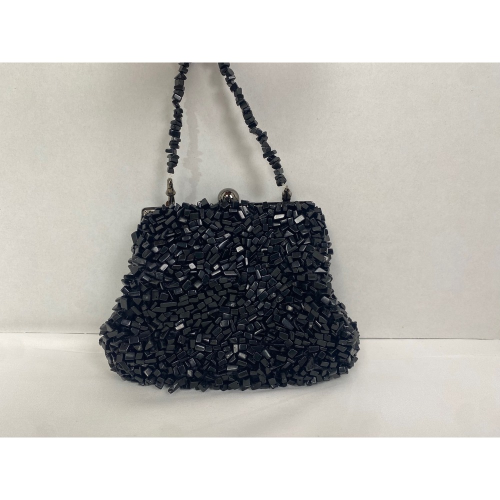 Inge Christopher Beaded Clutch Womens Small Black Stone Evening Handbag Prom